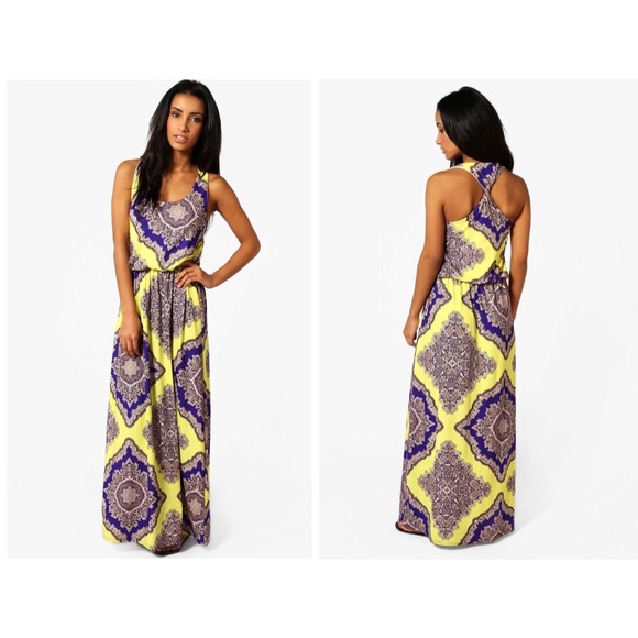 Boohoo Dresses & Skirts - Boohoo Neon Yellow Paisley Print Maxi Dress